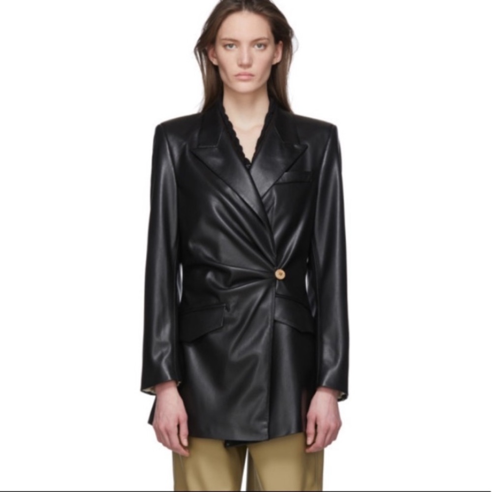 LIKE NEW! NANUSHKA Blair Wrap Front Vegan Leather Jacket - black SMALL